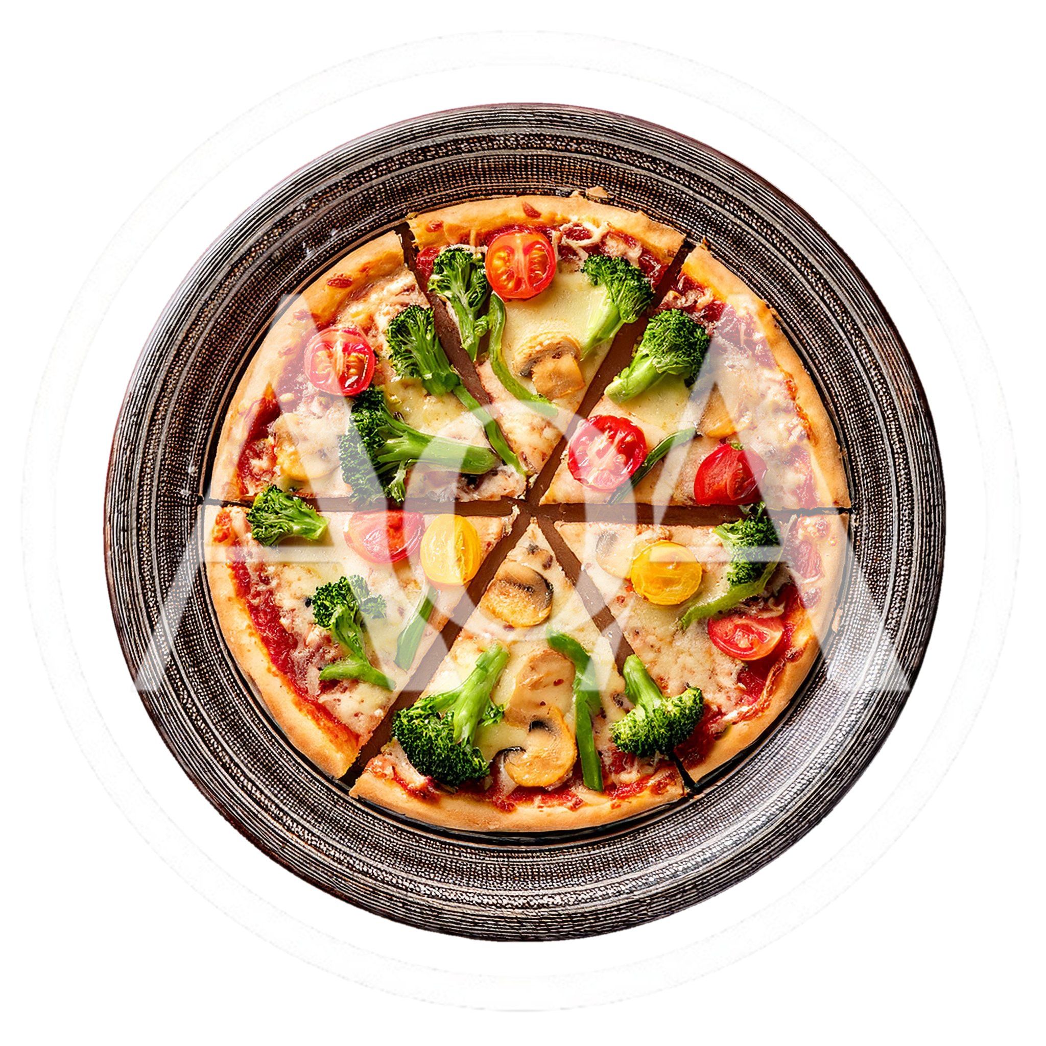 Vegetarian Pizza With Broccoli And Tomatoes On A Plate