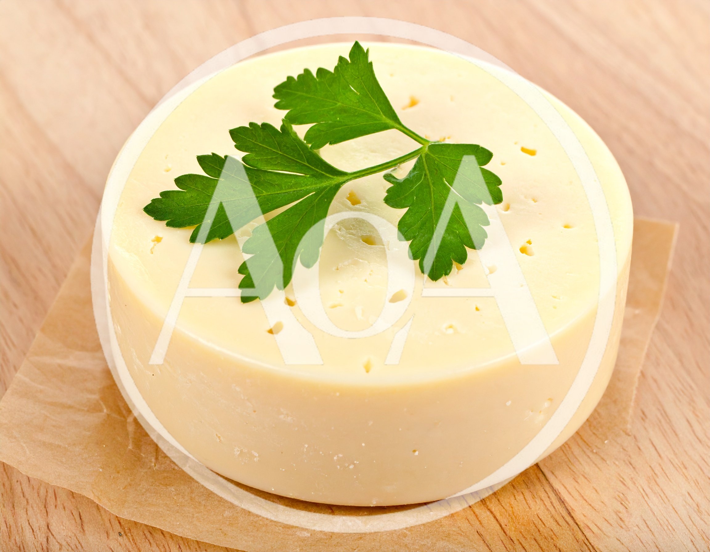 Round Wheel Of Creamy Cheese With Fresh Parsley