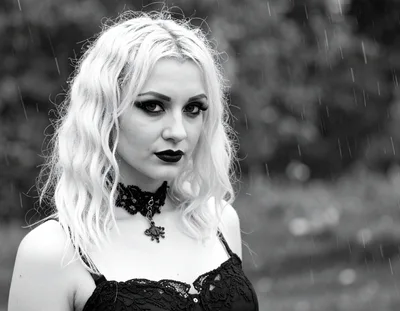 Gothic Woman With Blonde Hair In The Rain