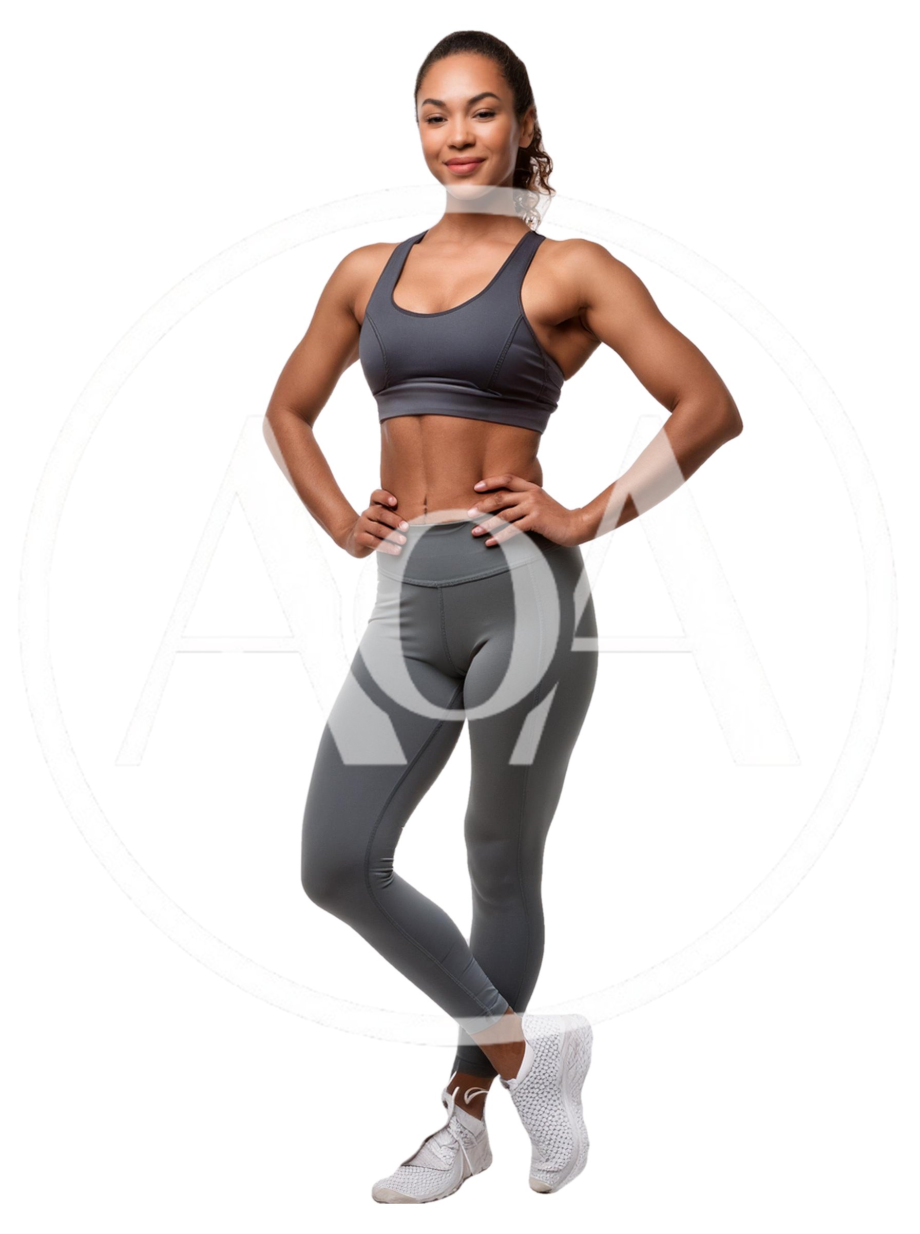 Fit Woman Posing In Grey Athletic Wear