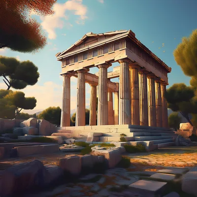 Ancient Greek Temple Ruins At Sunset