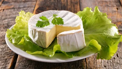 Wheel Of Brie Cheese On A Bed Of Lettuce
