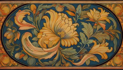 Art Nouveau Floral Pattern With Ornate Golden Petals