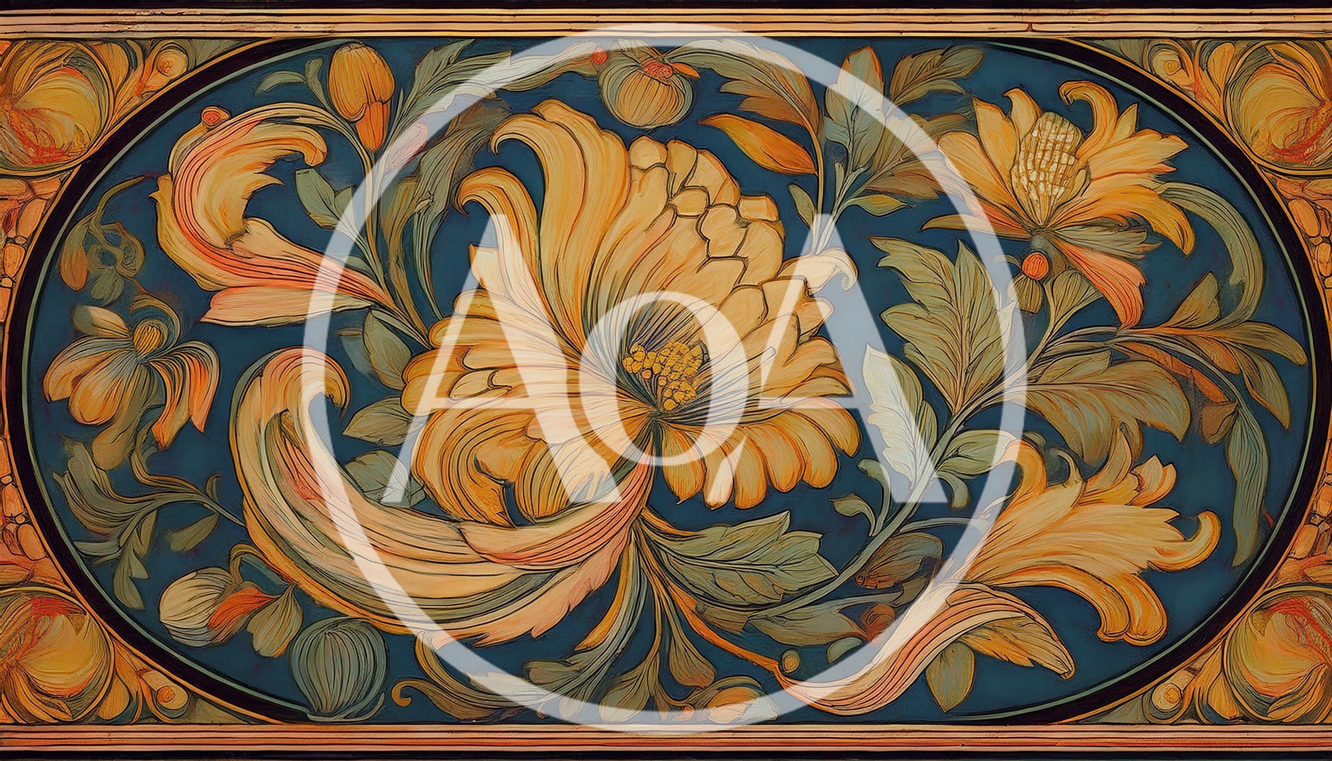 Art Nouveau Floral Pattern With Ornate Golden Petals