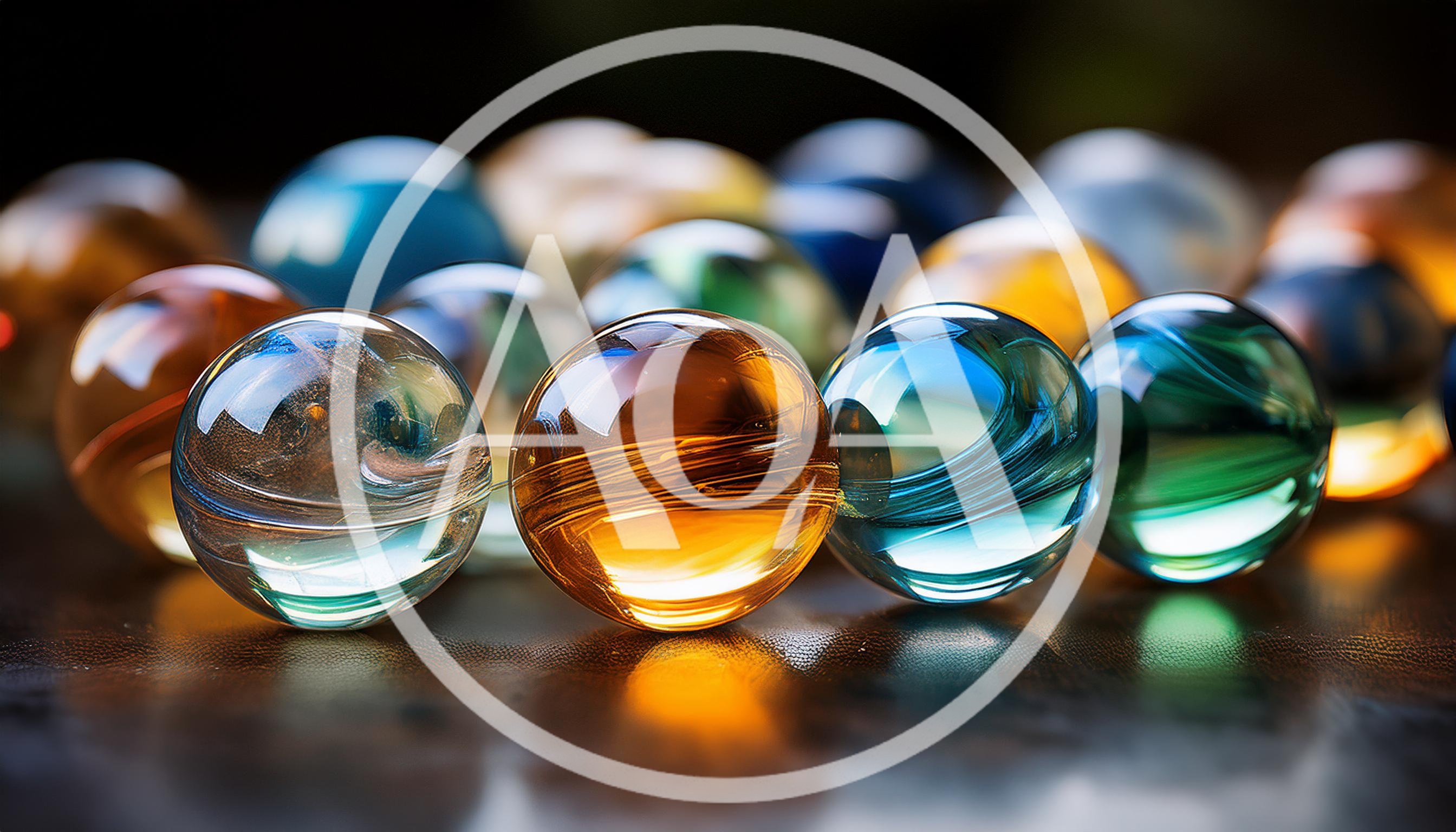 Close Up Of Colorful Glass Marbles On Dark Surface