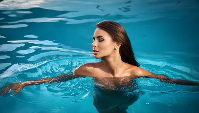 Beautiful Woman Swimming In A Clear Blue Pool