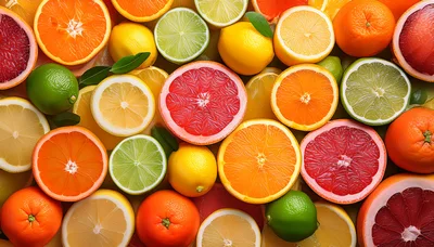 Assorted Fresh Citrus Fruits Top View