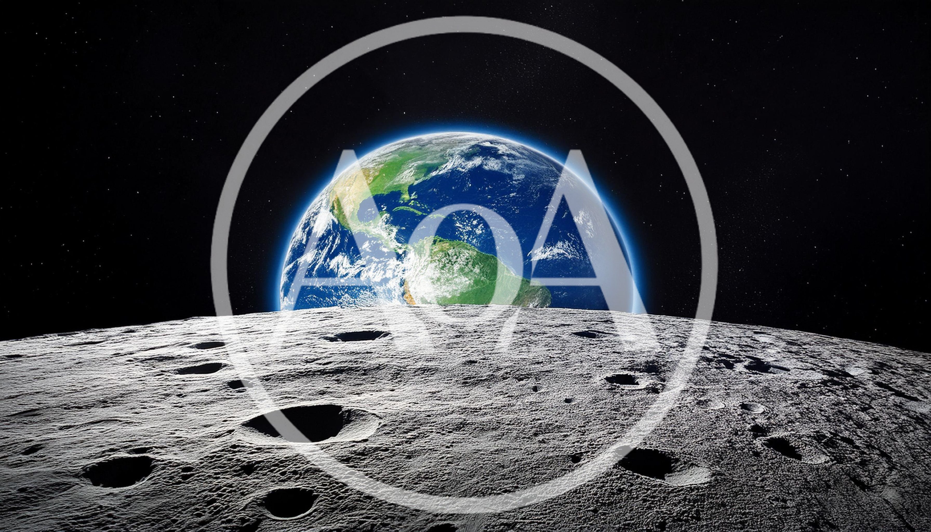 Earth Rising Over The Moon Surface