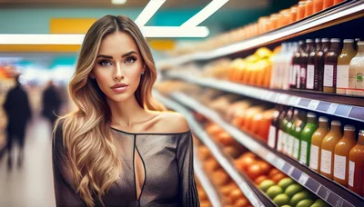 Beautiful Woman Shopping for Juice in a Grocery Store