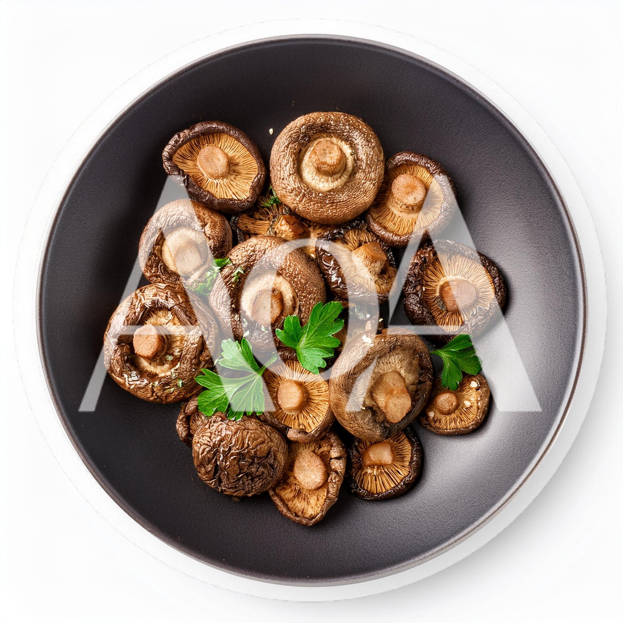 Roasted Shiitake Mushrooms Served On A Dark Plate