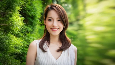 Portrait Of A Smiling Young Asian Woman Outdoors