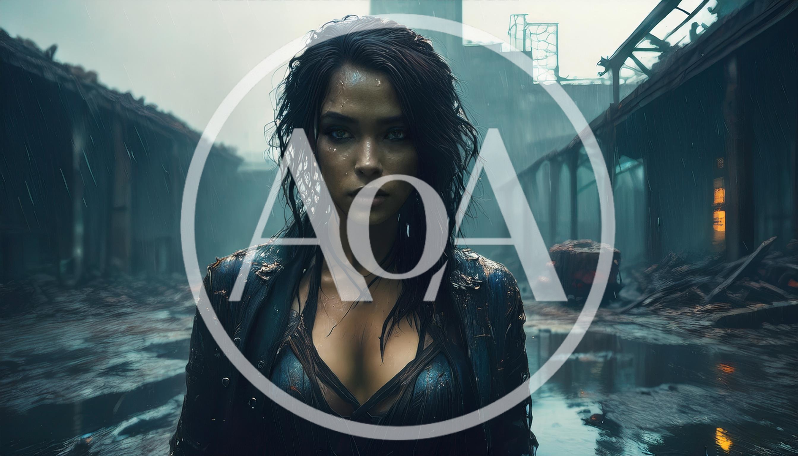 Portrait Of A Woman In A Rain-Soaked Ruined City