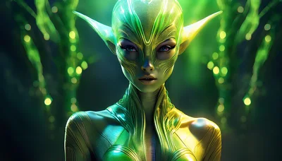 Futuristic Alien Being With Intricate Bioluminescent Skin Patterns