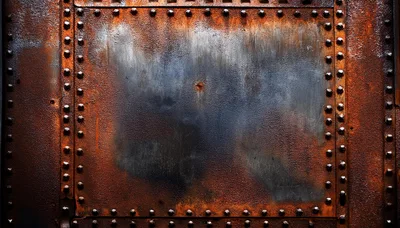 Weathered Industrial Metal Plate With Rivets