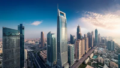 Aerial View Of Dubai Marina Skyline At Sunset