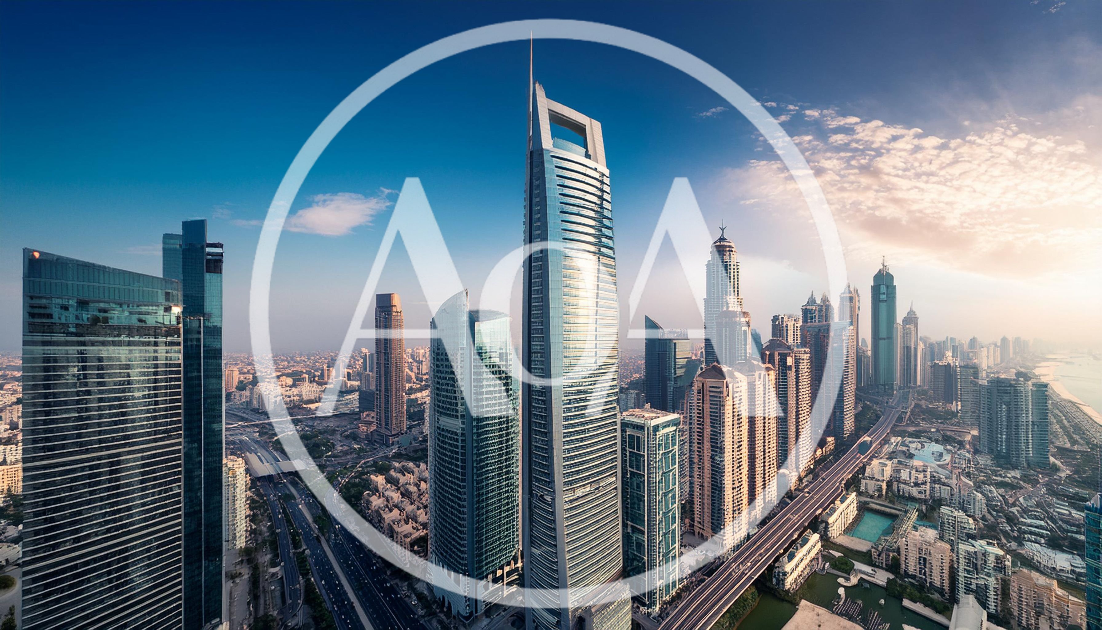 Aerial View Of Dubai Marina Skyline At Sunset