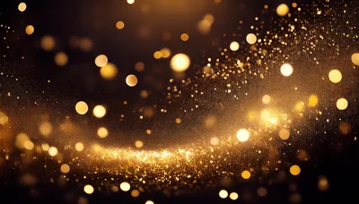 Abstract Golden Glitter Particles With Bokeh Light Effects
