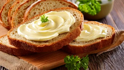 Slices Of Fresh Bread With Creamy Butter