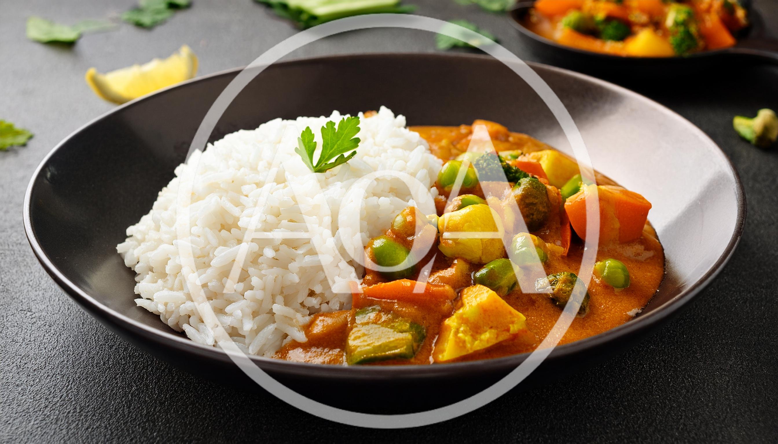 Vegetable Curry With Steamed White Rice In Bowl