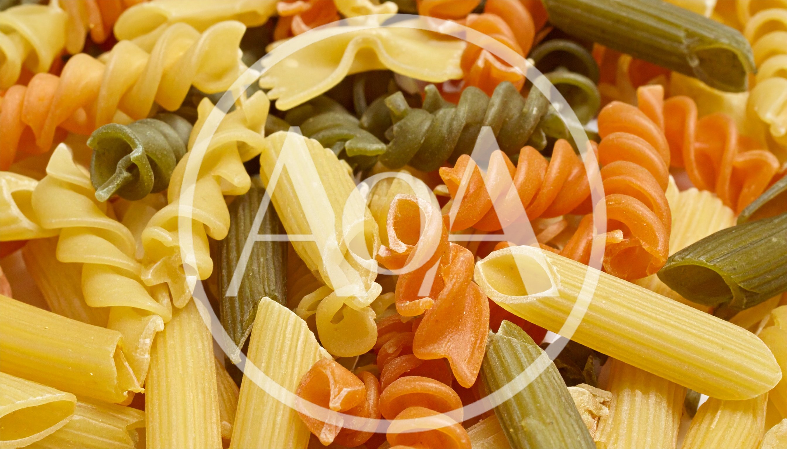 Assorted Dry Tricolor Pasta Shapes Close Up