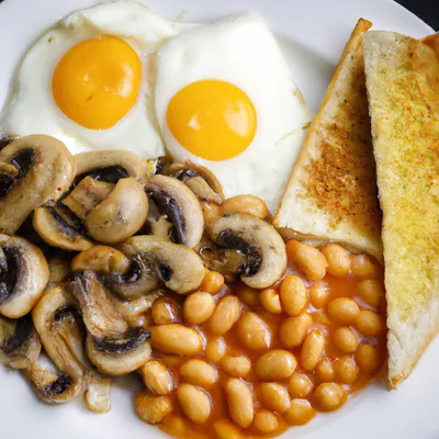 Full English Breakfast Plate With Eggs And Beans