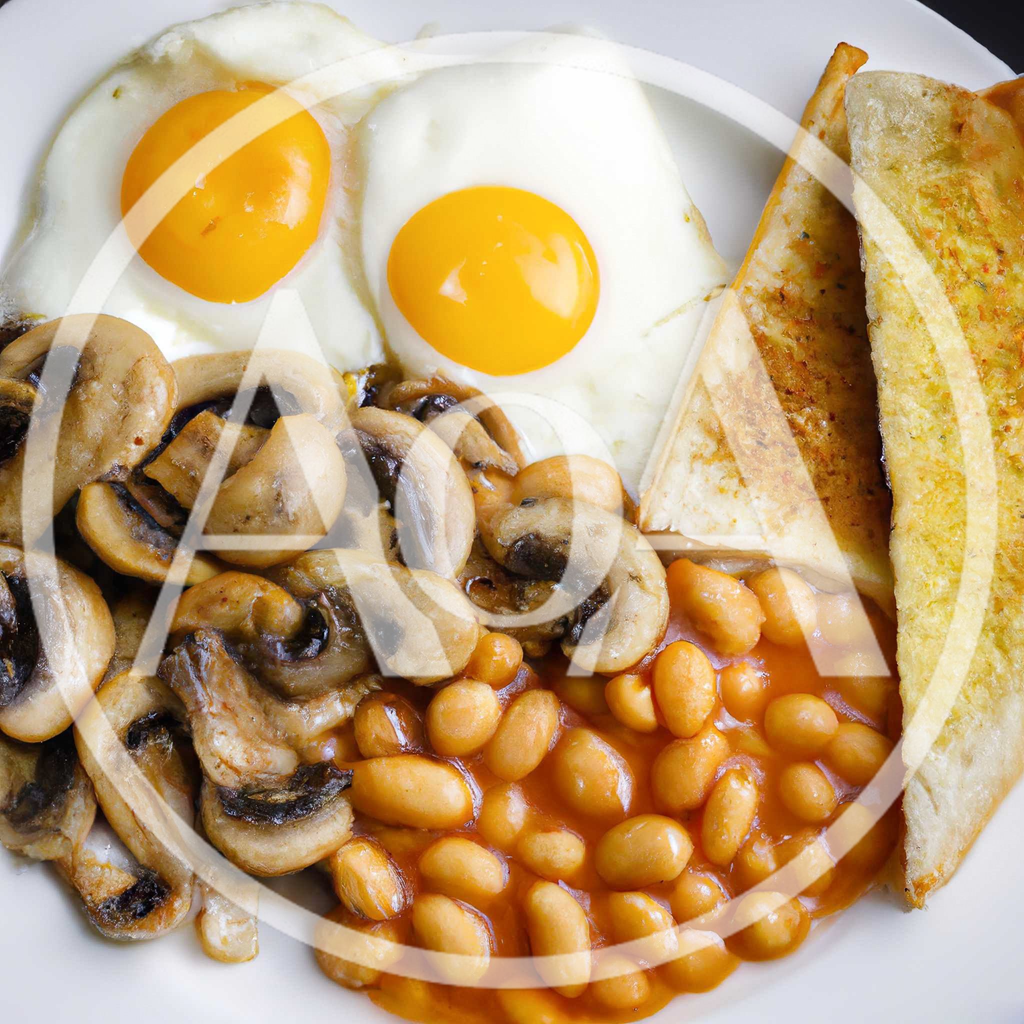 Full English Breakfast Plate With Eggs And Beans