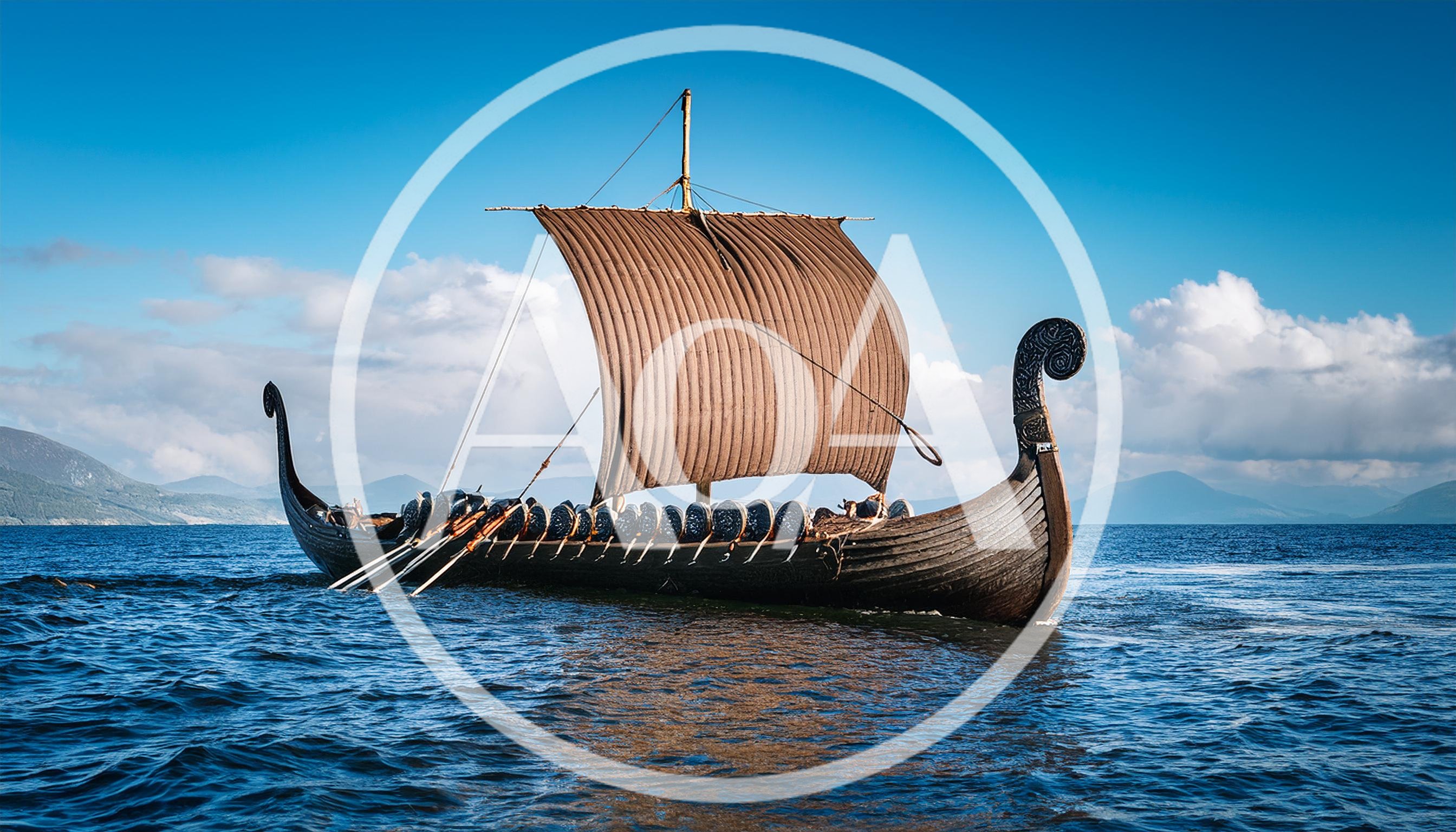 Viking Longship Sailing Across Open Ocean Waters