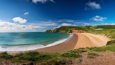 Panoramic View Of Freshwater West Beach In Pembrokeshire Wales