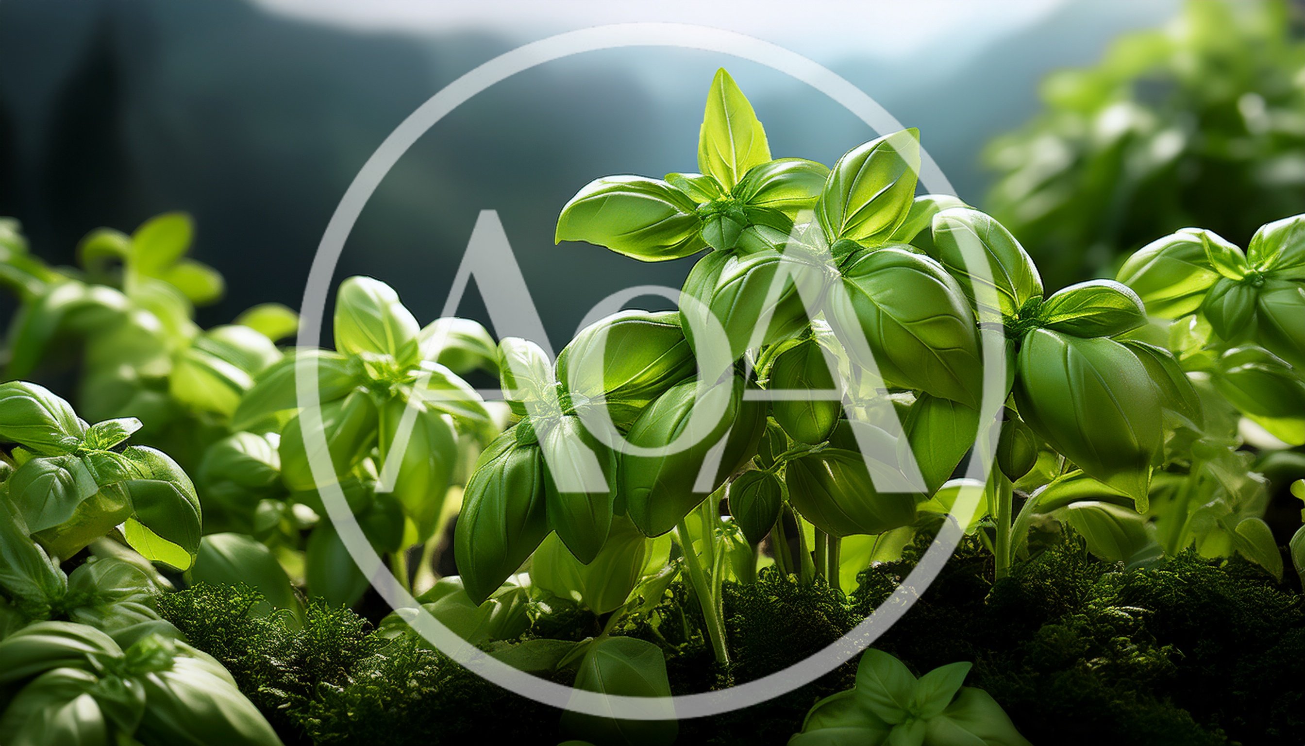 Fresh Green Basil Plants Growing In Mossy Soil