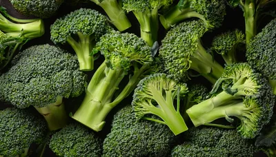 Fresh Green Broccoli Florets Arranged On Dark Background