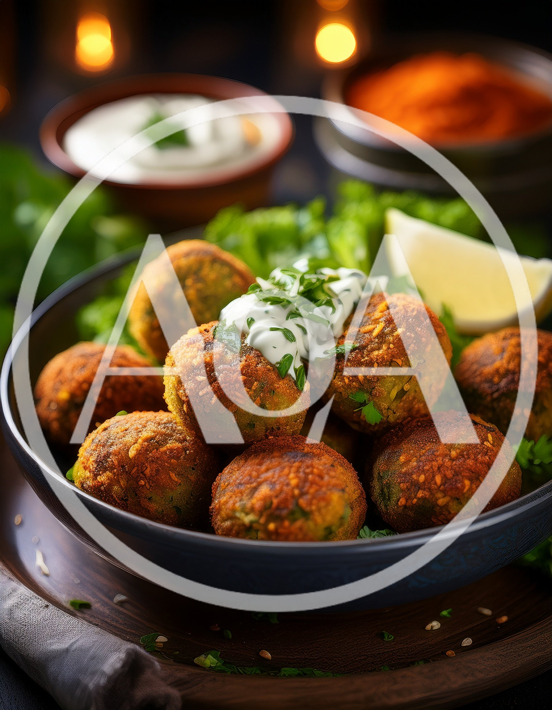 Bowl Of Crispy Fried Falafel With Yogurt Sauce