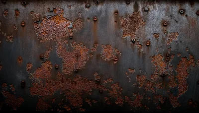 Weathered Metal Surface With Heavy Rust And Rivets