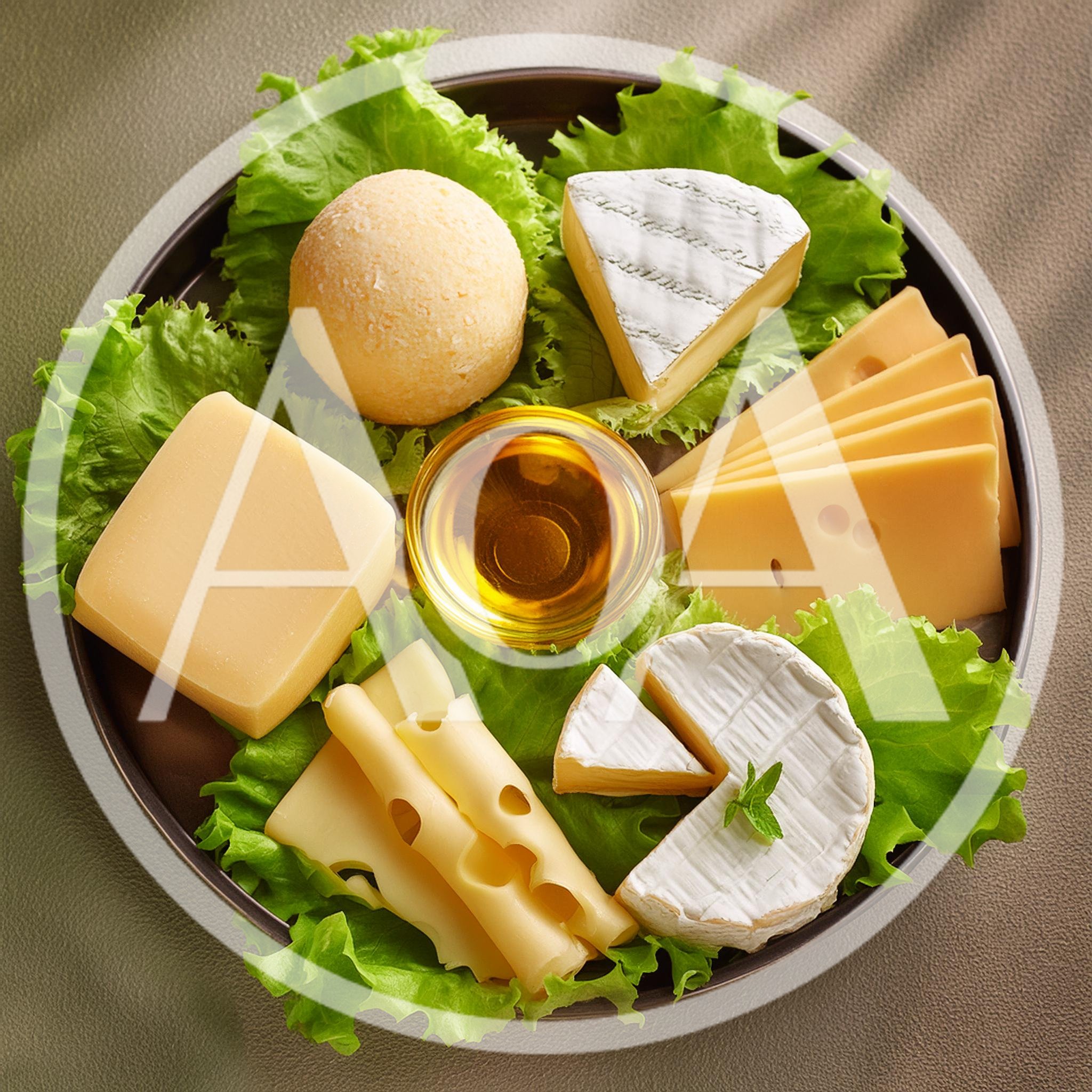 Assorted Cheese Platter With Honey And Lettuce