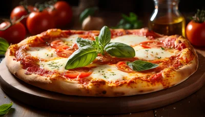 Fresh Margherita Pizza With Basil And Tomatoes