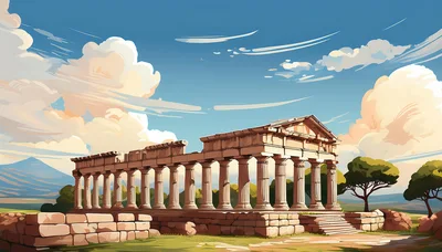 Ancient Greek Temple Ruins Under A Sunny Sky
