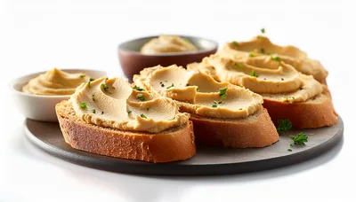 Hummus Topped Slices Of Crusty Bread