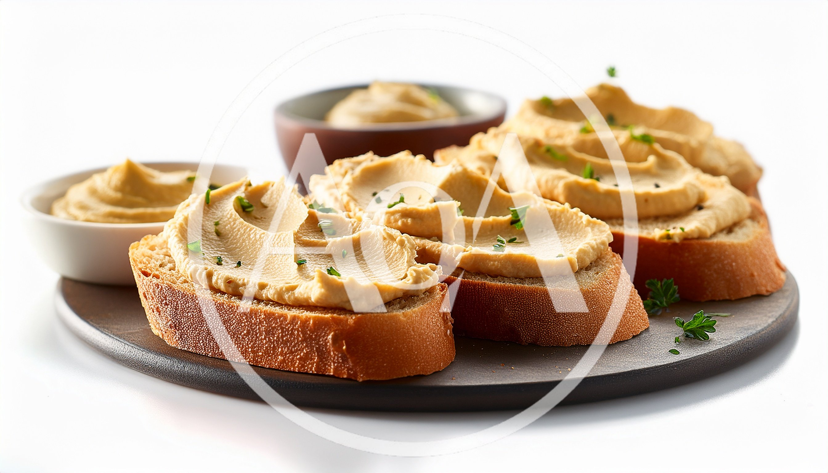 Hummus Topped Slices Of Crusty Bread