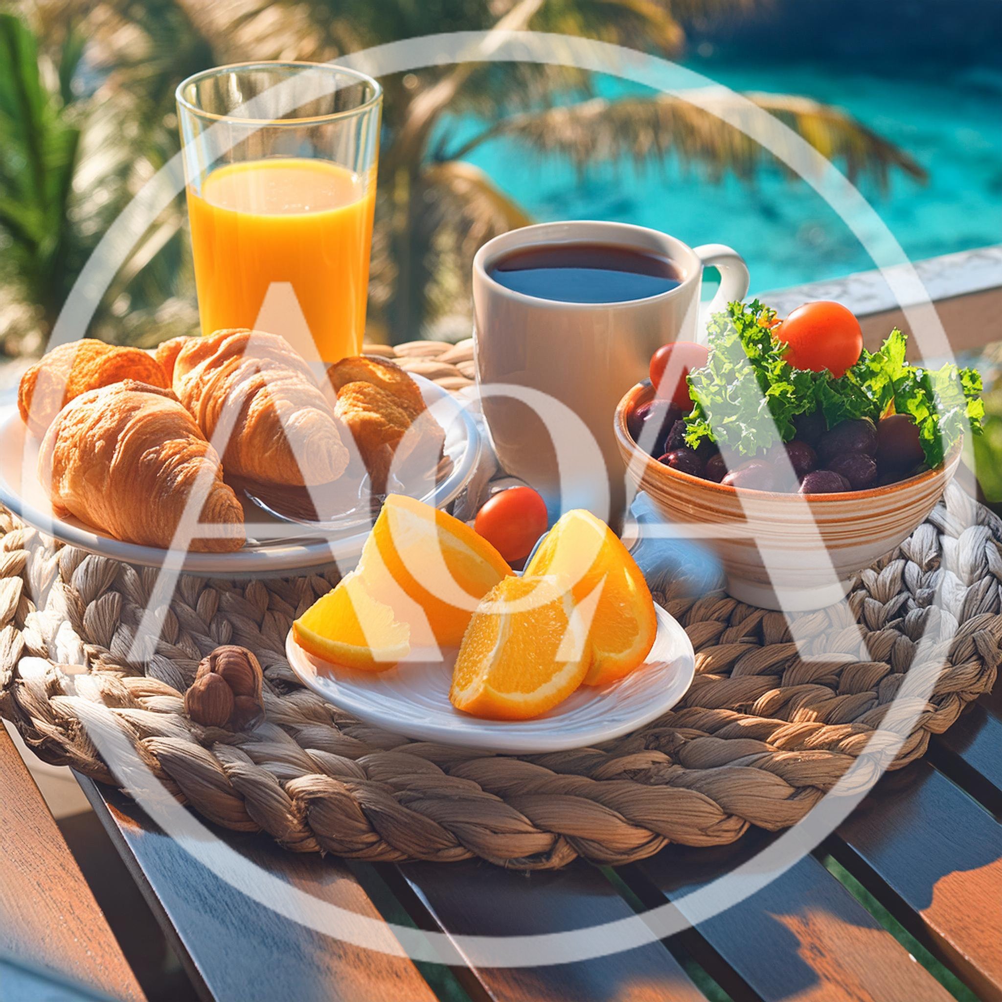 Breakfast Table With Croissants And Fresh Fruit