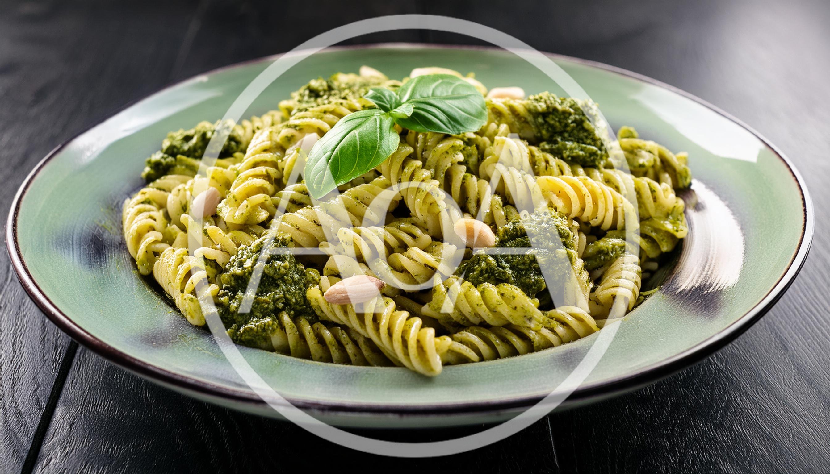Fusilli Pasta With Pesto Sauce And Pine Nuts