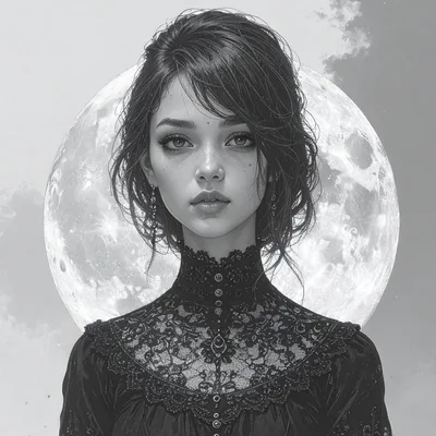 Portrait Of A Young Woman With A Full Moon