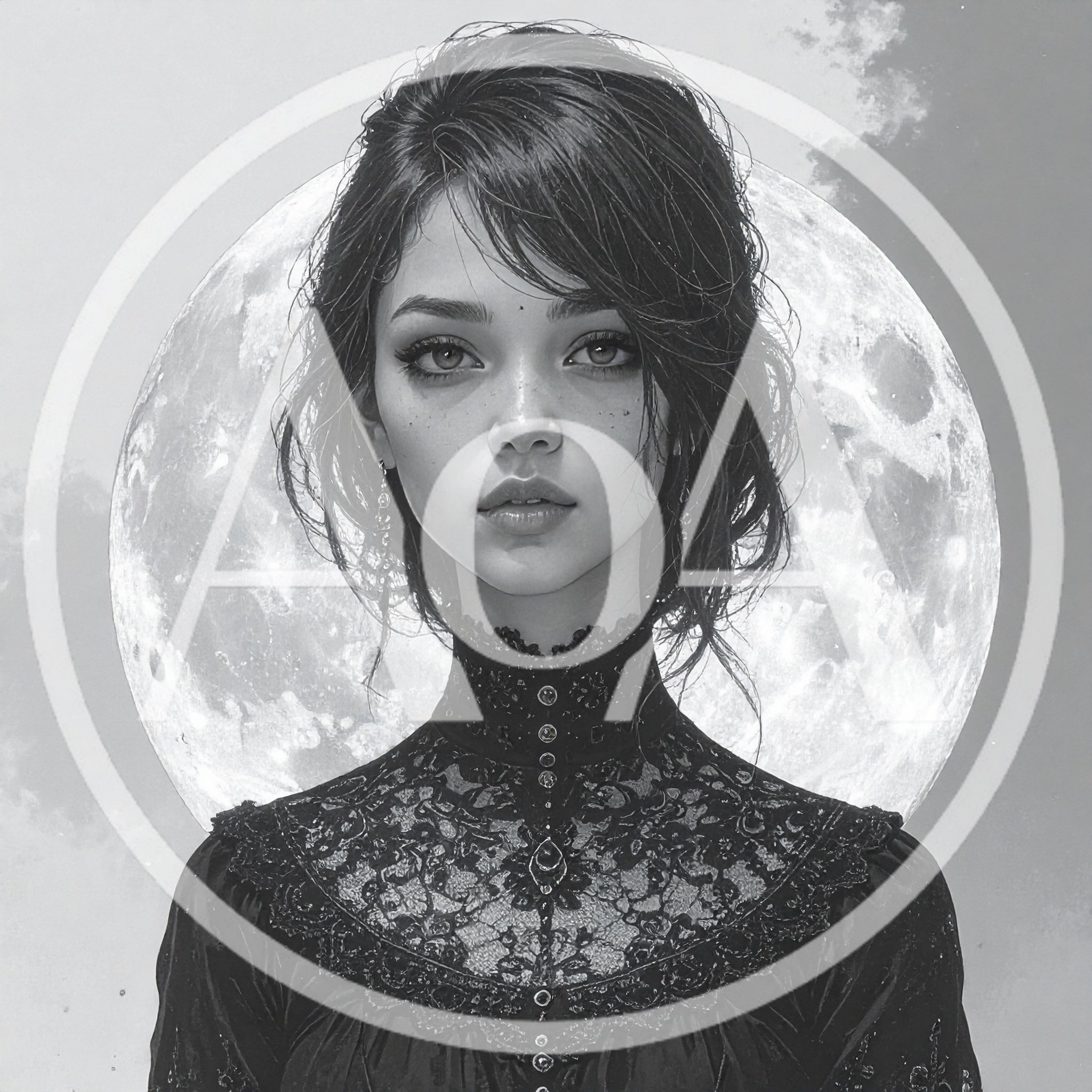 Portrait Of A Young Woman With A Full Moon
