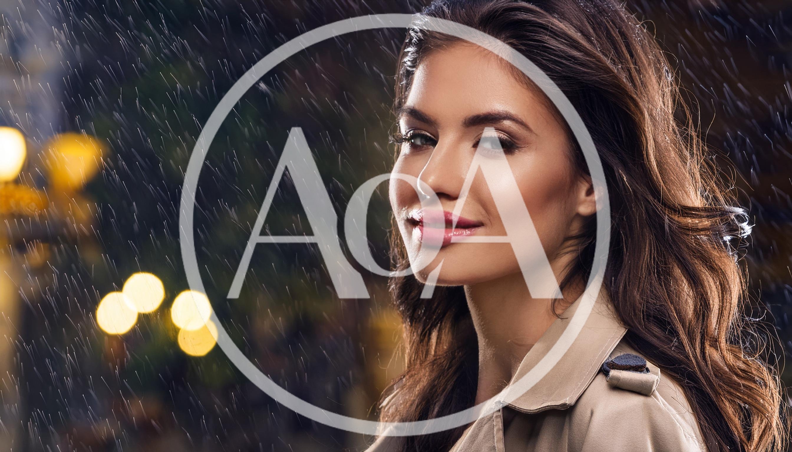 Beautiful Woman Smiling In The Rain At Night