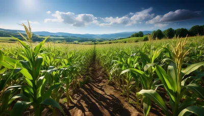 Lush Green Cornfield Under A Bright Sunny Sky