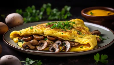 Mushroom Omelet Served on a Plate