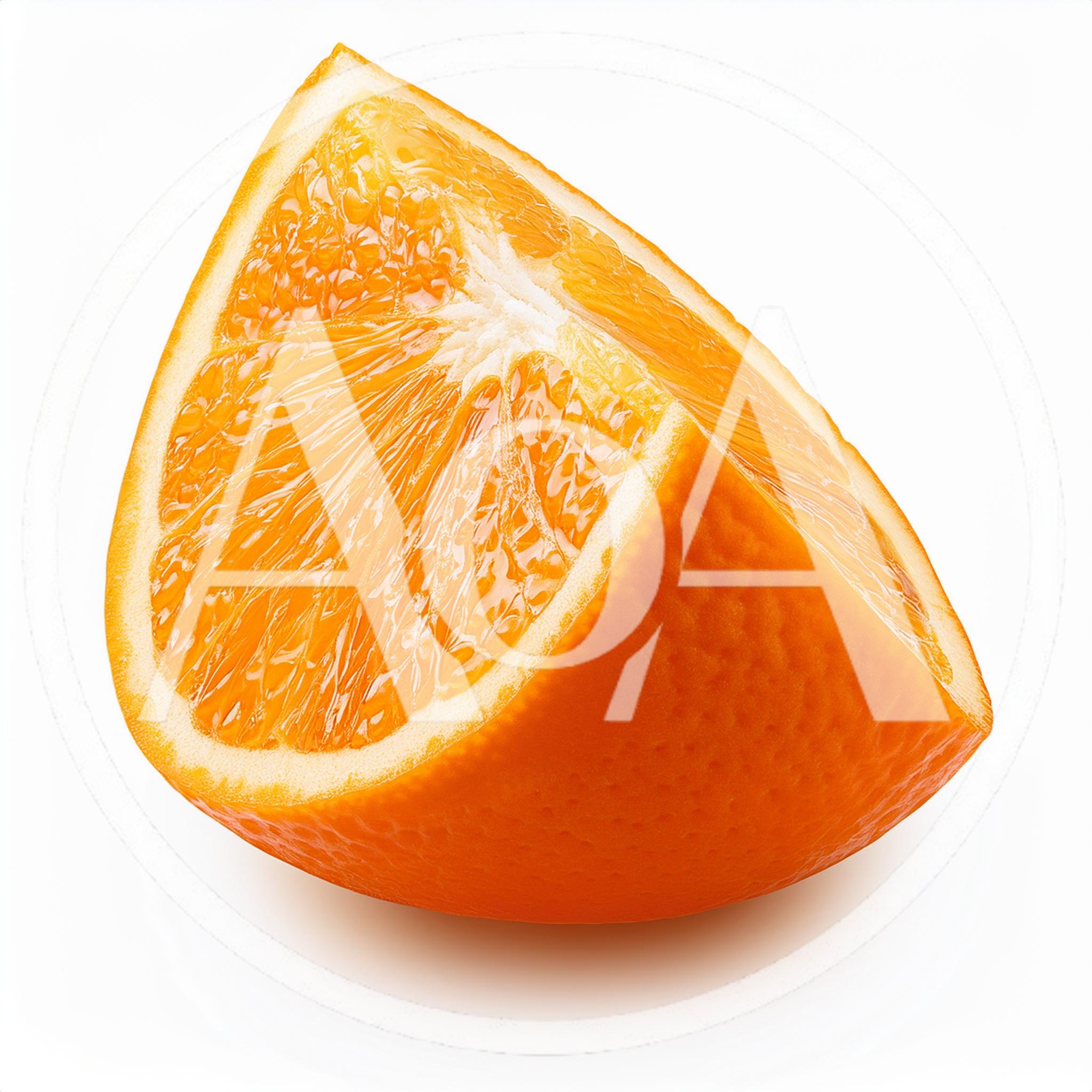 Fresh Juicy Orange Fruit Wedge Isolated On White