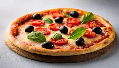 Fresh Margherita Pizza With Tomatoes Olives And Basil