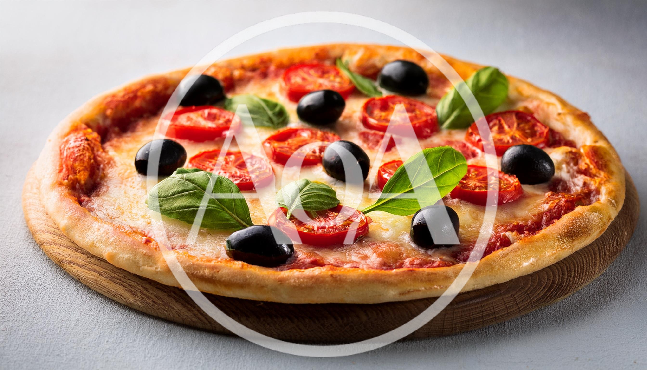 Fresh Margherita Pizza With Tomatoes Olives And Basil