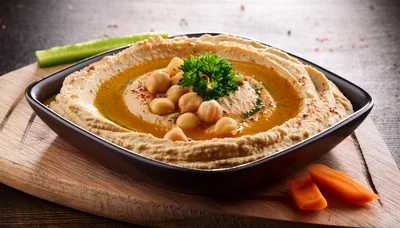 Bowl Of Hummus With Chickpeas And Olive Oil