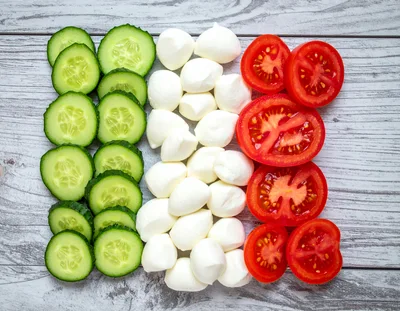 Italian Flag Made From Fresh Cucumber Mozzarella And Tomatoes