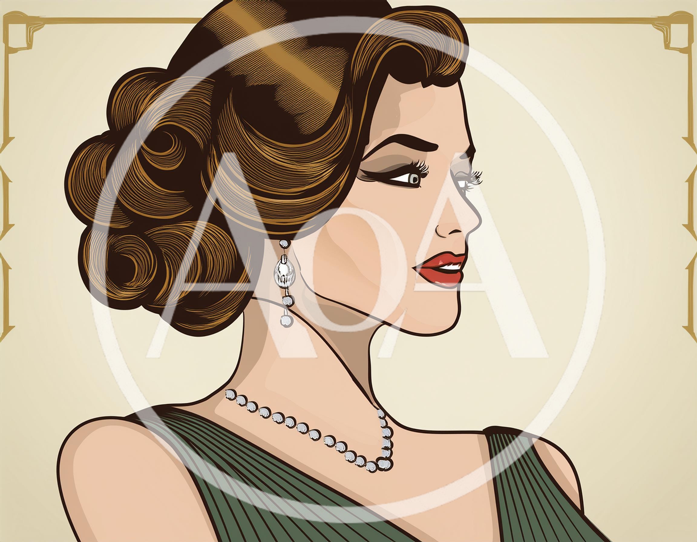 Vintage Art Deco Style Portrait Of An Elegant Woman